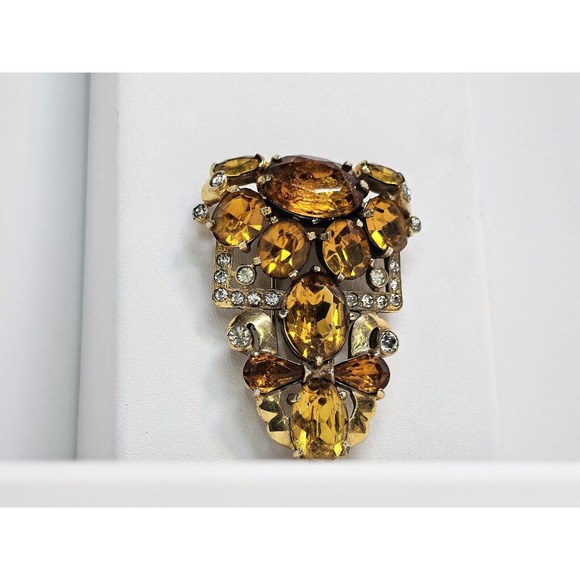 Eisenberg Original Jeweled Sunflower Floral Pin Clip With Gold Wash *Read Desc* - Picture 1 of 8